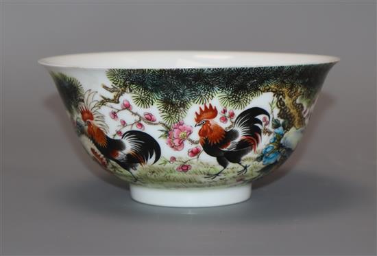 A Chinese famille rose cockerel bowl diameter 15cm
